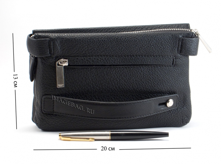 Классический мужской кожаный клатч на молнии IP Collection 98132-2 Black k.1