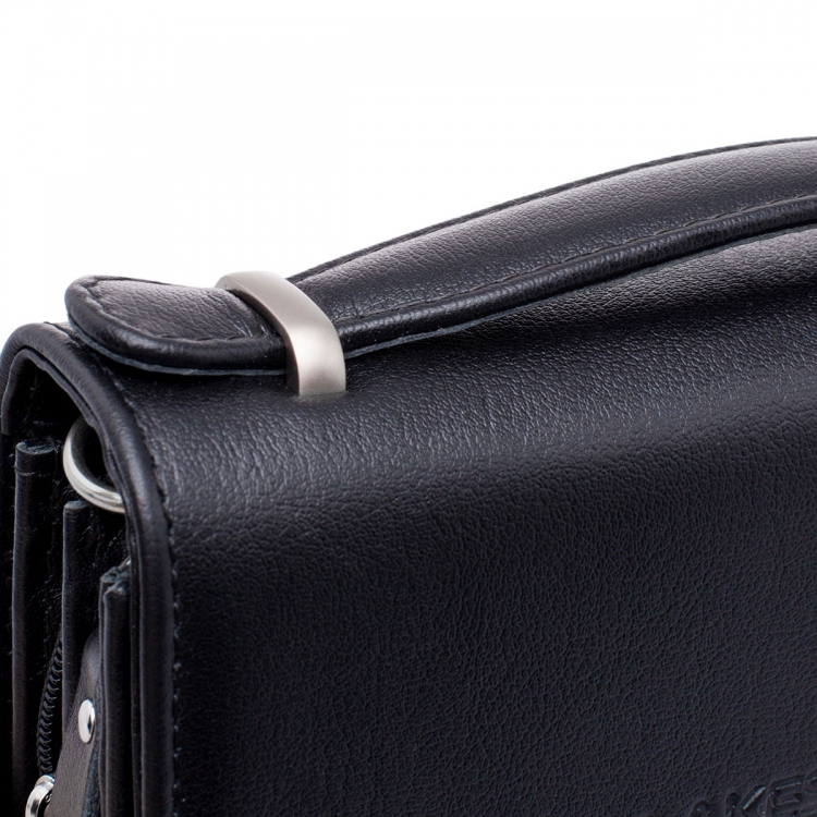 Мужская барсетка кожаная с короткой ручкой Evans Black