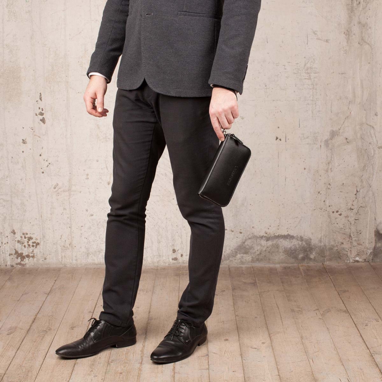 Кожаный мужской бизнес на молнии клатч Arnos Black