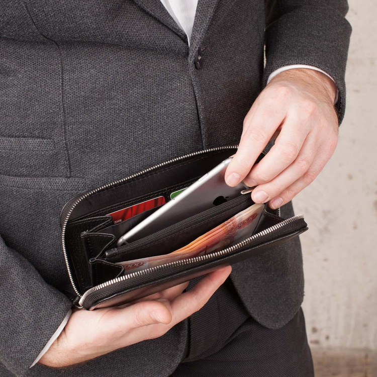 Кожаный мужской бизнес на молнии клатч Arnos Black