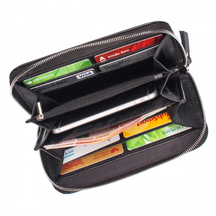 Кожаный мужской бизнес на молнии клатч Arnos Black