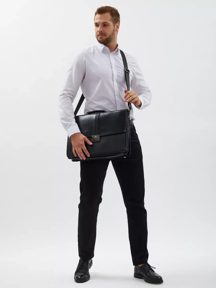 Деловой мужской кожаный портфель для документов и ноутбука с кодовым замком Paul Rayner 1-9504-1