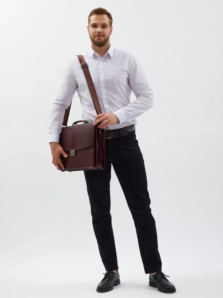 Деловой мужской кожаный портфель для документов и ноутбука с кодовым замком Paul Rayner 1-9504-1