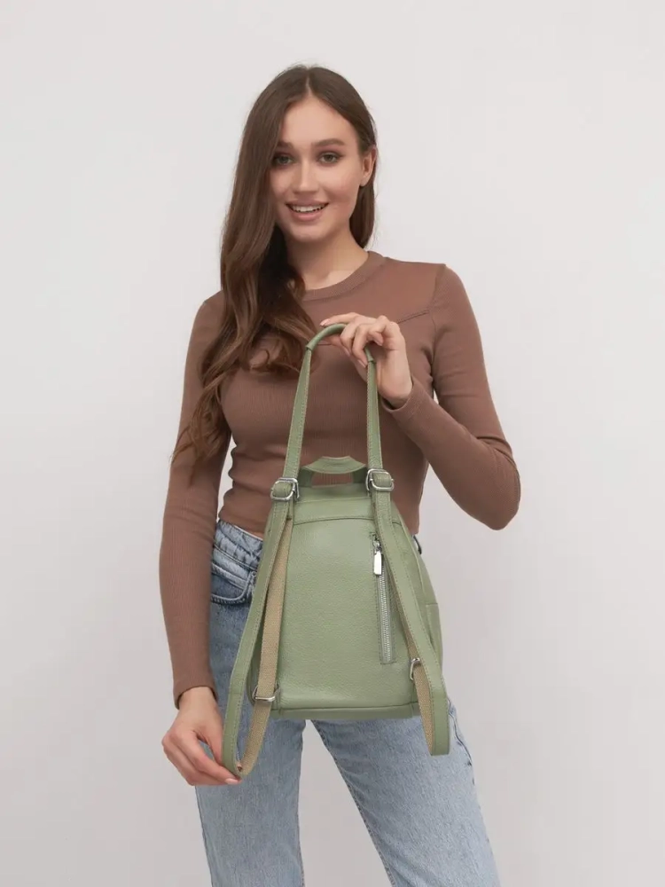 Рюкзак женский кожаный маленький Paul Rayner фисташковый 1031-1