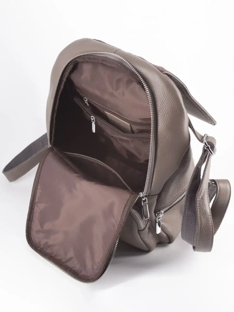 Женский кожаный городской рюкзак PR серый 1029