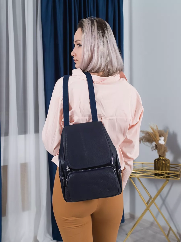 Женский кожаный городской рюкзак PR синий 1029