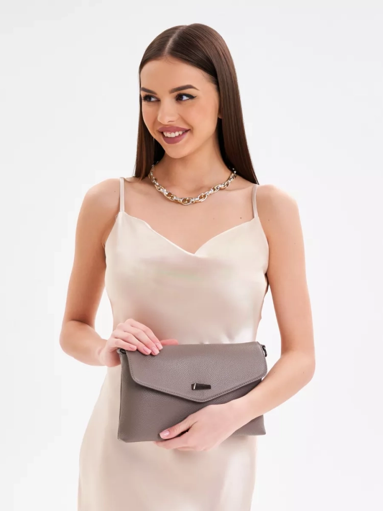 Клатч женский кожаный серый 8819